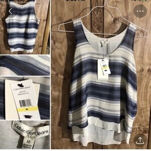 Calvin Klein Women's Blue Striped Top